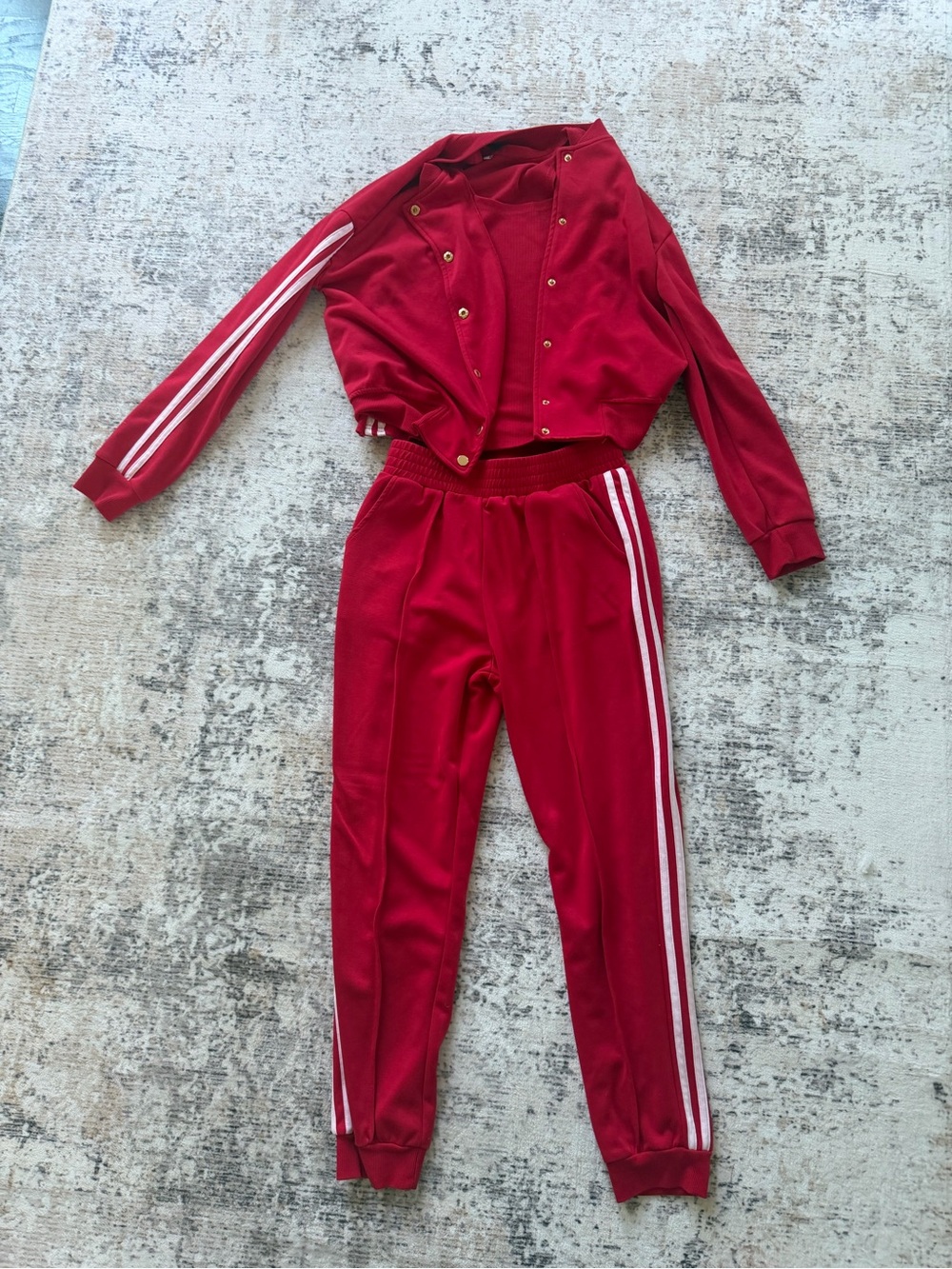 chic Red Track Set with White Side Stripes
